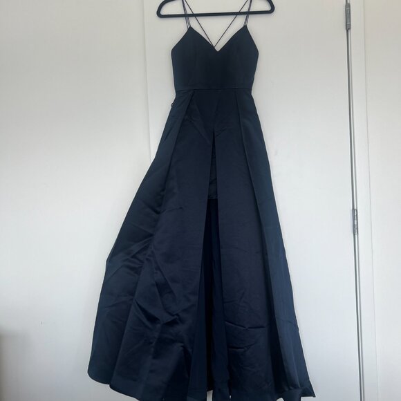 Alice and Olivia Navy Gown with Full Skirt and Slit, Size 0 - Picture 2 of 6